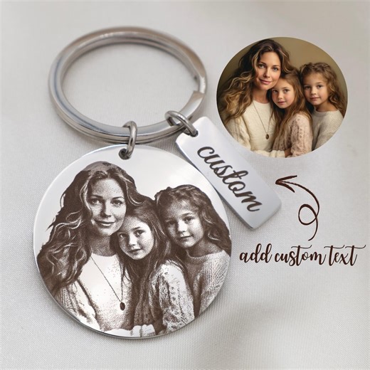 Personalized Photo Engraved Keychain: Stainless Steel Custom Portrait Keyring - Etsy