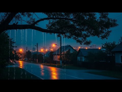 Calm Rain at Twilight | Street Lamp Glow and Gentle Wind Sounds
