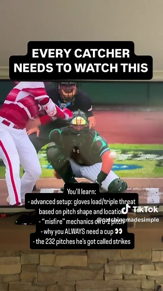 Send this to your catcher. They need to watch it. You’ll learn: - advanced setup: gloves load/triple threat based on pitch shape and location - “misfire” mechanics on the 0-1 pitch - why you ALWAYS need a cup 👀 - the 232 pitches he’s got called strikes In my online program, these topics are covered in advanced stances and advanced receiving. To implement these well, you must have the fundamentals locked in first 💯 @caden_bodine is a stud. #baseball #softball #catcherdrills #cws #mcws