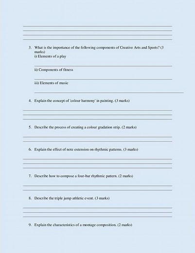 Grade 8 Creative Arts & Sports Term 2 Opener Exam