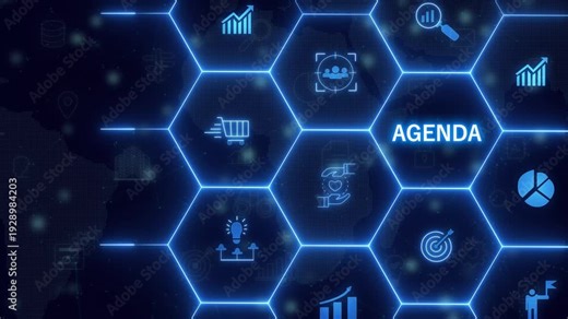 Agenda meeting appointment activity information concept. List of meeting activities in the order to be taken up, beginning with the call to order, ending with adjournment. 4k motion video.