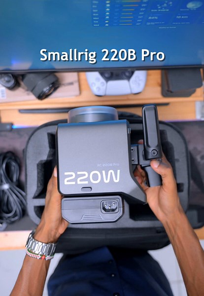 This is everything you get in the box - SmallRig RC 220B Pro LED Monolight: The main light unit. - Bowens Mount Reflector: For directing and shaping the light. - AC Adapter and Power Cable: To power the light from an AC outlet. - Carry Bag: For storage and transport. - Operating Instruction: The manual for the device. Features; 2700-6500K CCT Range Redesigned Low-Power Lens Onboard, App & DMX Control Options AC or V-Mount Battery Power Fan Cooled, CRI 95 Bowens S Accessory Mount Includes Reflect