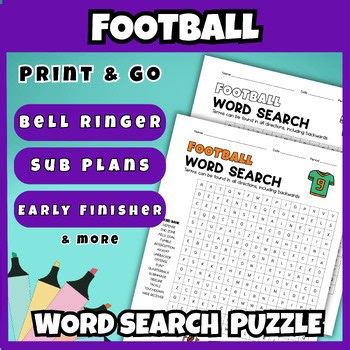 Football Word Search Printable Activity No Prep PE Sub Plans 6 7 8 Health Sports