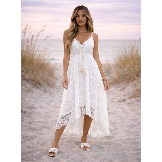 White Lace Boho Maxi Dress, Beach Cover Up, Tassel Detail, Coastal Resort Summer Style - Etsy