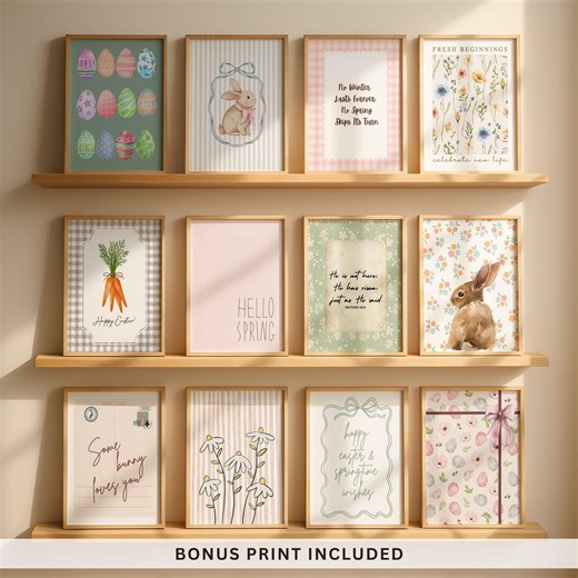 Easter Prints Gallery, Spring Wall Art, Retro Easter Bunny Aesthetic, Cute Easter Decor, Pastel Posters, Trendy Set of 12, Digital Download - Etsy