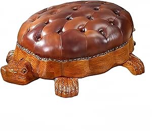 Wood Ottoman Footstool,Sofa Stool，Leather Upholstered Vintage Turtle Footrest Stool with Wheels (Brown)