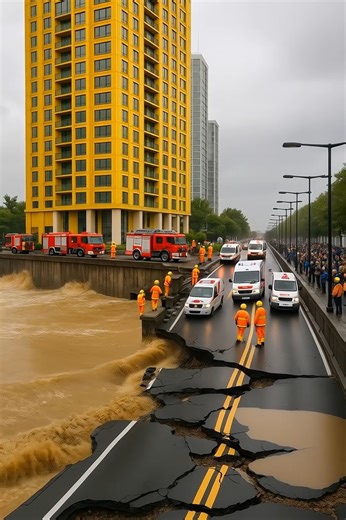 Flood-Damaged City Road with High-Rise and Rescue Operations | Creative World