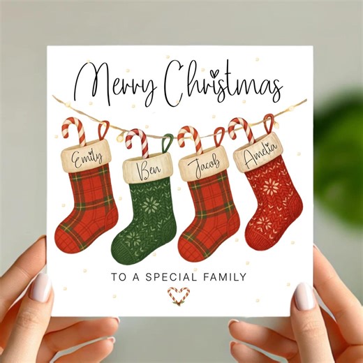 Personalised Family Christmas Card With Stockings – Custom Names & Paw Prints, Any Number of Stockings, Special Family Xmas Card - Etsy UK