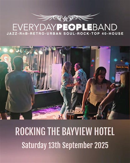 𝗘𝗩𝗘𝗥𝗬𝗗𝗔𝗬 𝗣𝗘𝗢𝗣𝗟𝗘 𝗕𝗔𝗡𝗗 Rocking the Bayview Hotel, Gladesville Bayview Gladesville Bustin' out non-stop classic party bangers from RnB, Retro, Disco, Rock, 90's and top40 Now! #everydaypeopleband #sydneybands #livemusicsydney #corporateentertainment #livebandsydney #sydneyweddingband #partyentertainment #sydneydjs #entertainmentindustry #whatsonsydney #livemusicsydney @topfans | EVERYDAY PEOPLE BAND