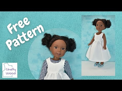 Free Doll Clothes Patterns: How to Make a 15 inch Dolls Pinafore #sewingtutorial #dollclothes #diy