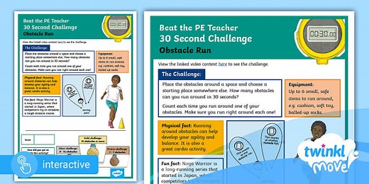 PE Home Learning: Beat the Teacher - Obstacle Run Activity and Video