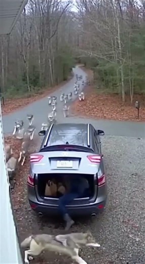 no escape… wolves attacked the car fast 😱🐺