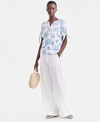 Charter Club Women's Linen Y-Neck Top, Macy's Exclusive - Macy's