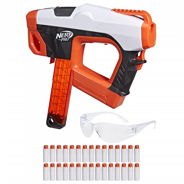 Nerf Pro Sender Half-Length Semi Auto Dart Blaster, 30 Nerf Pro Half-Length Darts, Magazine, 14