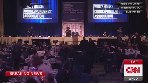BREAKING: PRESIDENT TRUMP USHERED OUT OF WHITE HOUSE CORRESPONDENTS DINNER AMID SECURITY THREAT — LOUD SOUNDS.Details are still coming in, but the scene inside turned tense within seconds.CNN:“Yeah. Okay. To be completely transparent with everyone, we do not know what is happening in there.”“All we know is that there were loud sounds.”“You can see people in the house crouched down.”“You can see people on the stage.”“Now, armed security there.”“The president was very quickly escorted out of the r