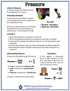 Understanding Elementary Pressure: A Physics Concepts and Calculations Worksheet