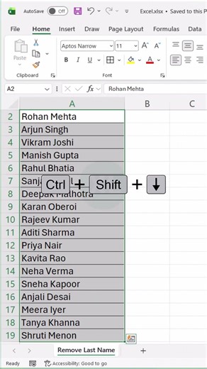 Save Hours: Remove Last Names in Seconds #excel #excelforbeginners #excelshortcuts #office