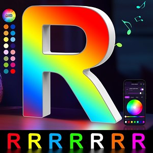 Cpeelsdo Colorful Light Up Letters, App Controlled LED Alphabet with Music Sync & Color Changing for Boy Girl Birthday Gift Christmas Wedding Bar Wall Decor - R