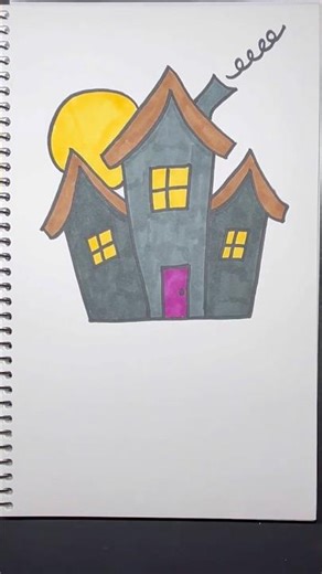 Halloween Haunted House Drawing for Kids #shorts #halloween #kidsart #ytshorts #kids #halloweenart