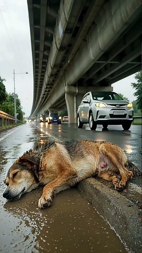 Heartbreaking Moment: Injured Dog Lies Alone Under the Bridge 💔🐾 #dogcollar #cute #bts