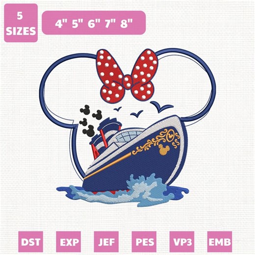 Disney Cruise Minnie Machine Embroidery File, Disney Family Vacation Trip (instant Download) - Etsy