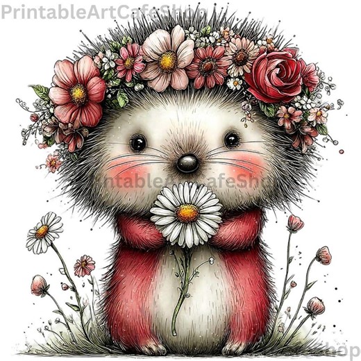 Whimsical Spring Hedgehog Clipart PNG Watercolor Transparent 300DPI Animal Design Bundle - Etsy