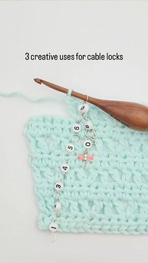 There are so many ways to use cable locks! Here are 3 creative uses for them: 1. Slip it onto the top of your crochet hook to keep your row counter and loop from falling off 2. Use it as an end minder to keep from knitting with your yarn tail 3. Use it on the end of extension cords to keep your stitches safely in place Tell me your favorite way to use cable locks in the comments! | Twice Sheared Sheep