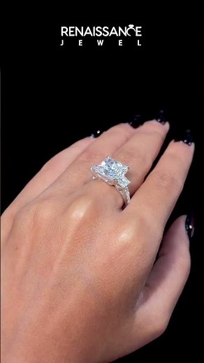 White gold Three-Stone Princess Cut Diamond Ring with Pavé Band and Prong Setting
