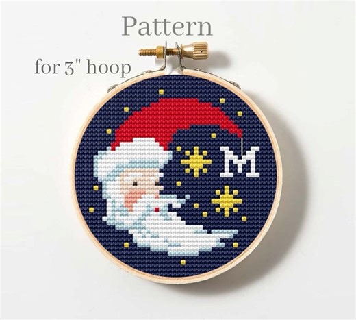 Santa Claus Cross Stitch Pattern With Alphabet Chart for Initial Ornament With Monogram Letters - Etsy