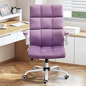 Comfy Desk Chair Comfortable Cute Office Chair Home Office Desk Chairs with Wheels Rolling Chair Velvet Fabric Vanity Chairs(Purple)
