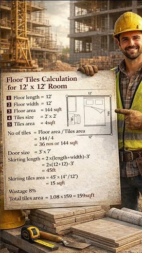 How to Calculate Floor Tiles for 12×12 Room (With Skirting + Wastage)
