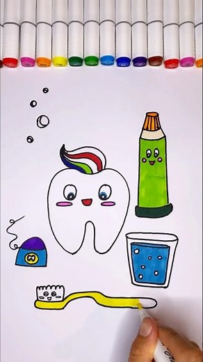 How to Draw a Tooth, Toothpaste, Toothbrush, Floss and Water | Tutorial for Kids #drawing #kids