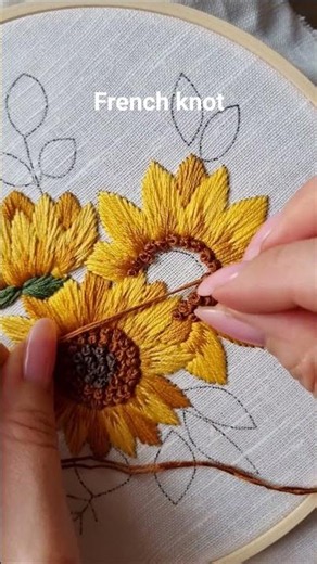 French knots are essential for embroidering sunflowers🌻💛 #embroidery #tutorial #diy #handmade #art