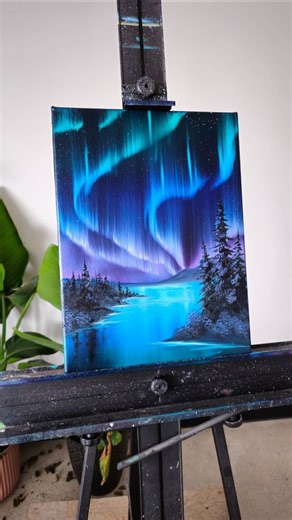 6.3M views · 92K reactions | Bay Glows ✨️ . #oilpainting #mountains #landscapepainting #landscape #northernlightspainting #northernlights #auroraborealis #canvaspainting #painting #oils #bobrossstyle #bobross #lake #bay #trees | Paint with Kat Mugg | Facebook