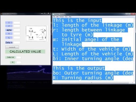 Ackerman Steering Model calculation using matlab gui
