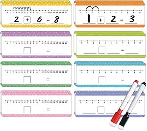 Lachilly Addition & Subtraction Number Line Dry Erase Cards Math Manipulatives Board for Kids Students Classroom Home Write and Wipe 3.46" x 10.5", 8Pcs for 0-10, 8Pcs for 0-20