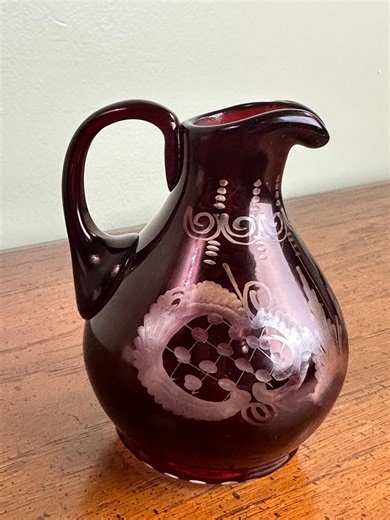 Vintage Ruby Cut to Clear Glass Cruet | Bohemian Etched Crystal, 4" - Etsy