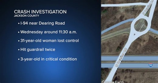 Jackson County crash leaves 3-year-old in critical condition