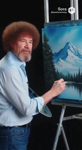Moonman tried to steal the show!!!##moonman##BobRoss##painting##fyp##viral