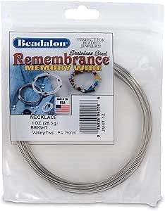 Beadalon Remembrance Stainless Steel Memory Wire, Round, Necklace, Bright, 1 oz, Approx. 36 coils