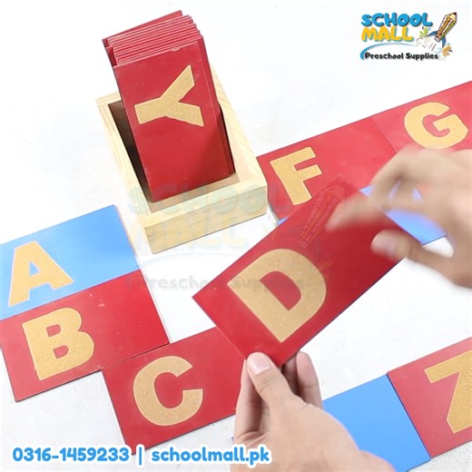 🔴 𝗠𝗼𝗻𝘁𝗲𝘀𝘀𝗼𝗿𝗶 𝗖𝗮𝗽𝗶𝘁𝗮𝗹 𝗔𝗹𝗽𝗵𝗮𝗯𝗲𝘁 𝗦𝗮𝗻𝗱𝗽𝗮𝗽𝗲𝗿 𝗟𝗲𝘁𝘁𝗲𝗿𝘀 𝘄𝗶𝘁𝗵 𝗕𝗼𝘅𝗲𝘀 🔴 👉 The Montessori Sandpaper Capital Letters are a quintessential sensory material designed to prepare a child for writing and reading. Each sturdy letter is cut from smooth sandpaper and mounted on a solid wooden tile, providing a tactile experience that imprints the shape and flow of the alphabet into the child’s muscle memory. 📲 𝗪𝗵𝗮𝘁𝘀𝗔𝗽𝗽: 𝟬𝟯𝟭𝟲 𝟭𝟰𝟱𝟵 𝟮𝟯𝟯 📞 𝗟𝗮𝗻�