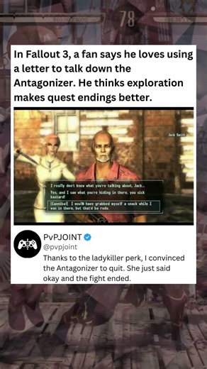 In Fallout 3, a fan says he loves using a letter to talk down the Antagonizer. #fallout3