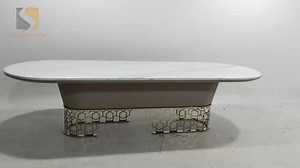 Luxury Dining Room Furniture Set Dinning Table White Stone Top Marble Modern 6 8 10 12 Seater Chairs Seat Dining Table Set