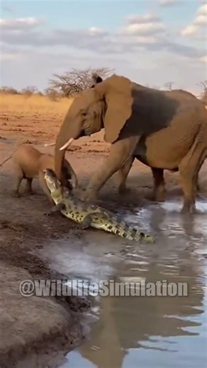Crocodile Attacks Baby Elephant... Then Dad Arrives 😳 #shorts #wildanimals