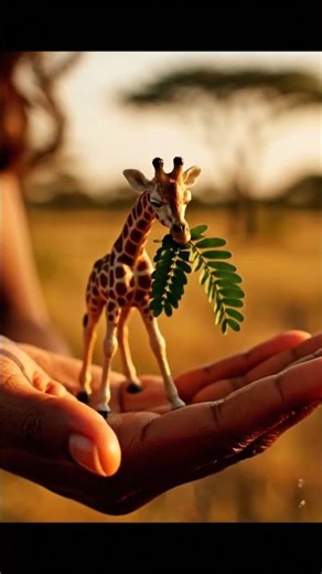 Mini Giraffe Eating Leaves in Human Palm 🦒 | Tiny Animal Short
