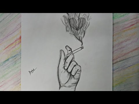 How to draw a hand with Smoking by pencil | Heart broken smoking art | Sad drawing | (Smoking kills)
