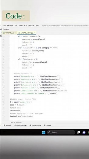 Lexical Analyser Python code