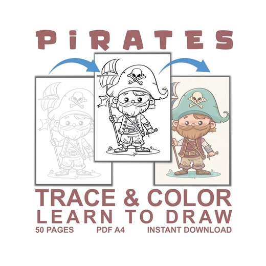 Pirates Tracing for Kids, How to Draw Pirate, Pirates Coloring Pages, Pirate Tracing Pdf, Pirate a Tracing Page, Pirates Activity Sheets - Etsy