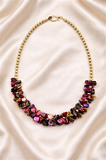 Dyed Shell Statement Necklace | Gold Tone Boho Chic Accessory - Etsy