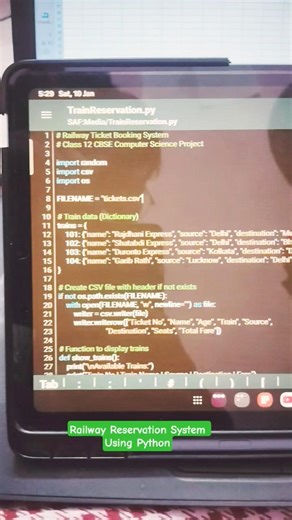 Railway Reservation System| Python Programming #pythonprogramming #class12 #project #viralytshorts